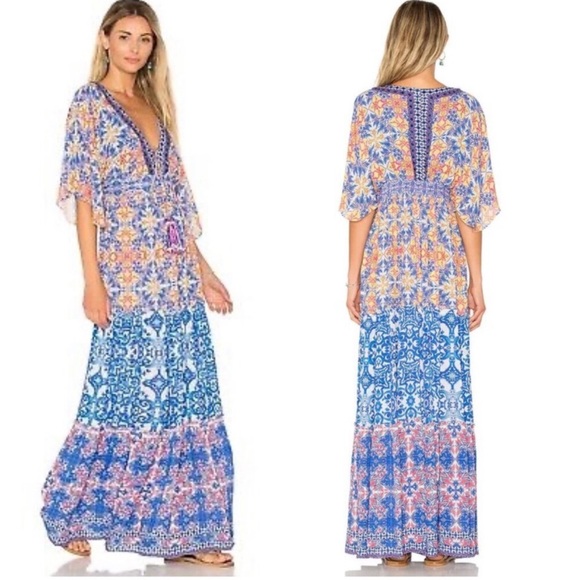 HEMANT & NANDITA Dresses & Skirts - HEMANT & NANDITA Vibrant Floral Maxi Dress - Blue and Orange